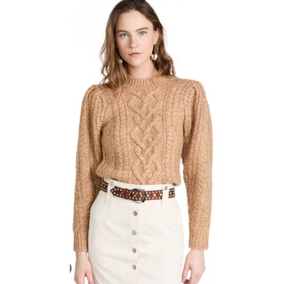 Isabel Marant Etoile Raith Chunky Cable Knit Puff Sleeve Mohair Blend Sweater Sz - Picture 2 of 9